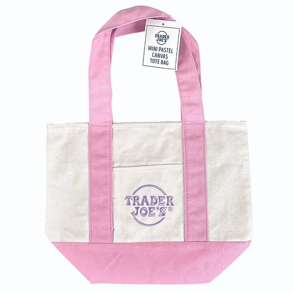 Trader Joes Mini Pastel Canvas Tote Bags Set of 4 (Pink,‎ Lavender, Green, Blue) - Picture 2 of 5
